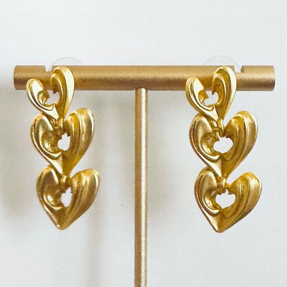Satin Gold Hearts Earrings Stack - Picture 1 of 2